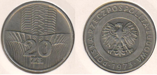 фото Польша 20 злотых 1973 F-VF (Y#67)