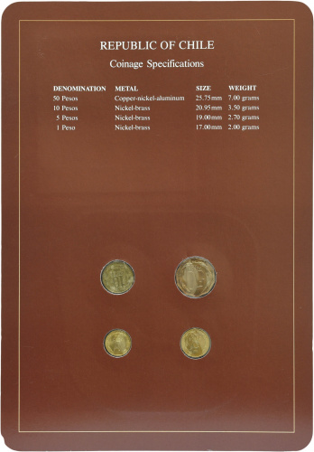 фото Чили Набор монет 1981-1984 UNC 1, 5, 10, 50 песо и 1 марка в сувенирной упаковке