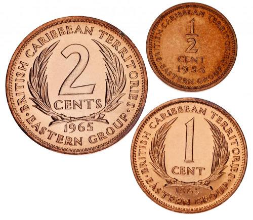 фото Восточные Карибы набор из 3 монет 1955-1965 AU-UNC 0,5, 1, 2 цента