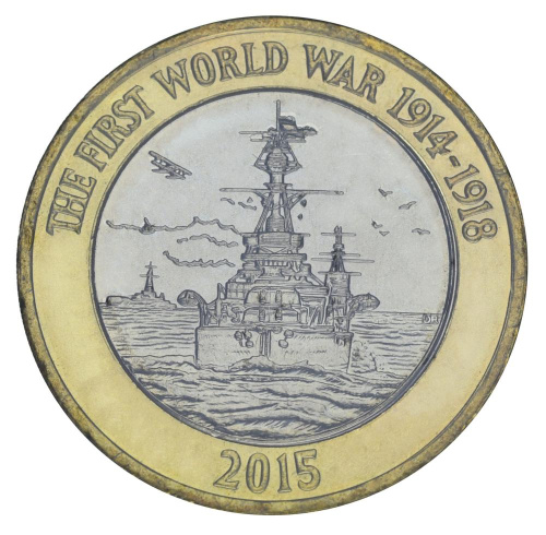 фото Великобритания 2 фунта 2015 Биметалл UNC Первая мировая война