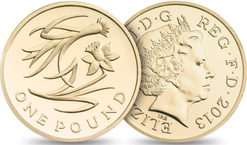 фото Великобритания набор из 2 монет по 1 фунту 2013 «Англия и Уэльс» UNC в сувенирной упаковке