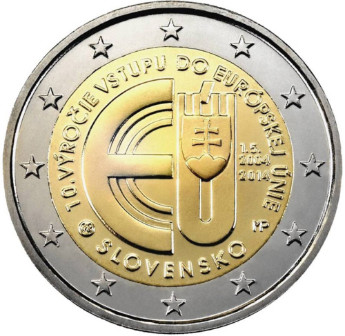 фото Словакия 2 евро 2014 Биметалл UNC 10 лет в Евросоюзе