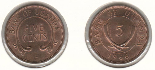 фото Уганда 5 центов 1966 AU-UNC (KM#1)