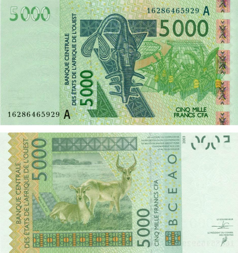 фото Западная Африка 5000 франков 2003 UNC A Кот-дИвуар (P117Aa)