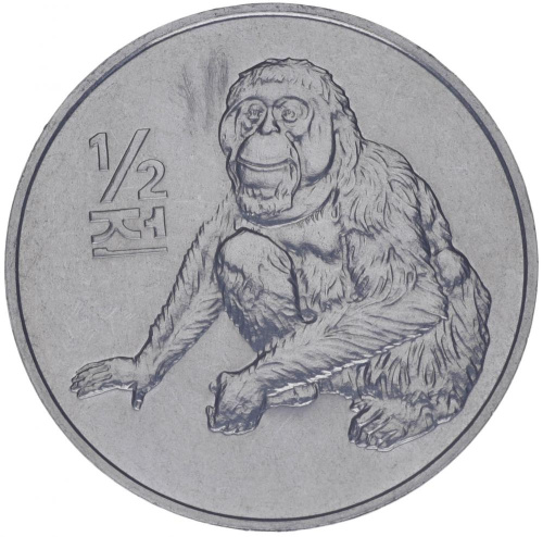 фото Северная Корея 1/2 чон 2002 UNC Обезьяна Орангутан (KM#184)