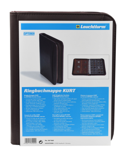 фото Папка-переплет OPTIMA Kurt (до 30 листов) для монет или банкнот, Обивка под кожу кофейный Leuchtturm