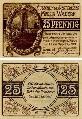 фото Германия Нотгельд  25 пфеннигов 1921 F-VF Вадерн