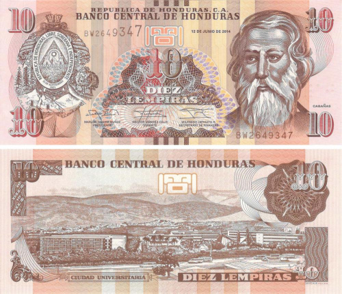 фото Гондурас 10 лемпир 2014 UNC (P99)