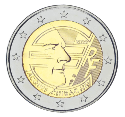 фото Франция 2 евро 2022 Биметалл UNC Жак Ширак