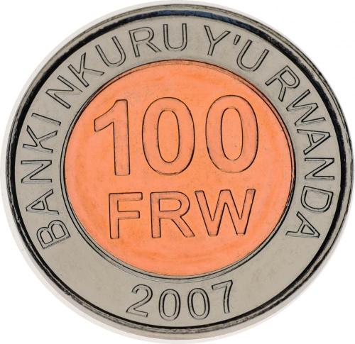 фото Руанда 100 франков 2007 Биметалл UNC (KM#32)
