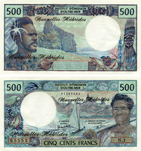 фото Новые Гебриды 500 франков 1979 UNC (P19с)