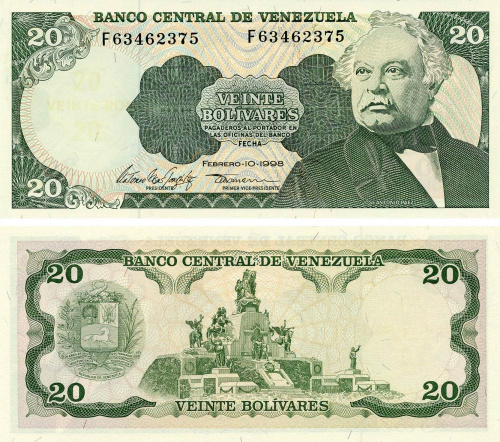 фото Венесуэла 20 боливар 1998 UNC (P63f)