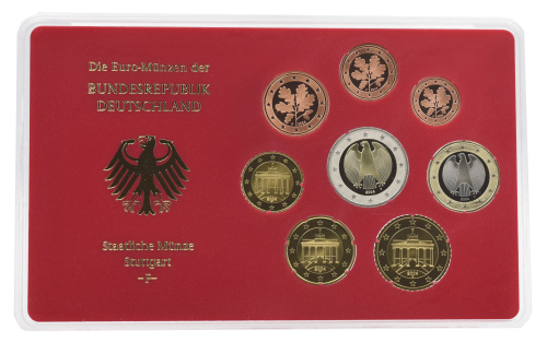 фото Германия набор из 8 монет евро 2004 UNC F 1, 2, 5, 10, 20, 50 евроцентов, 1, 2 евро в сувенирной упаковке