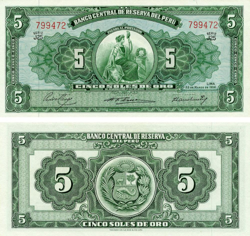 фото Перу 5 соль 1956 AU-UNC (P76)