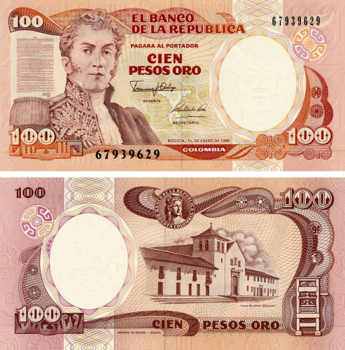 фото Колумбия 100 песо оро 1990 UNC (P426e)