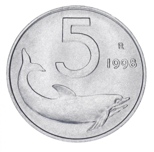 фото Италия 5 лир 1998 AU-UNC Рыба