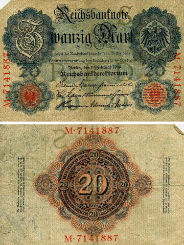фото Германия 20 марок 1914 VG-VF (P46b)