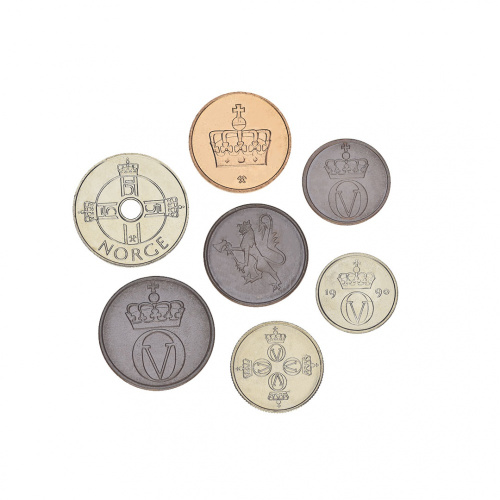 фото Норвегия набор из 7 монет 1970-2011 UNC 1, 2, 5, 10, 25, 50 эре, 1 крона