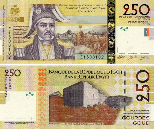 фото Гаити 250 гурдов 2013 UNC 200 лет Независимости Гаити (P276e)