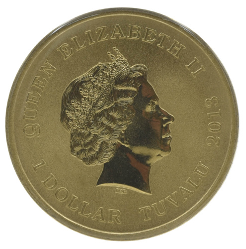 фото Тувалу 1 доллар 2013 UNC Птица - Зеленая птица-кошка
