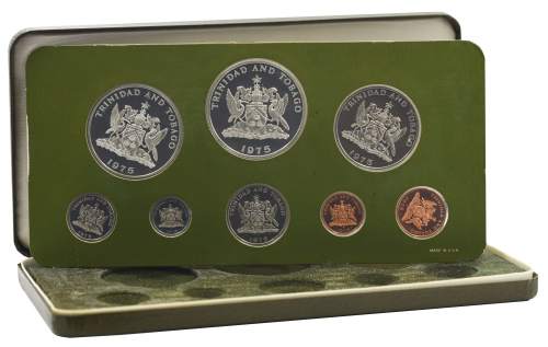 фото Тринидад и Тобаго набор из 8 монет 1975 Серебро Proof 1, 5, 10, 25, 50 центов, 1, 5, 10 долларов