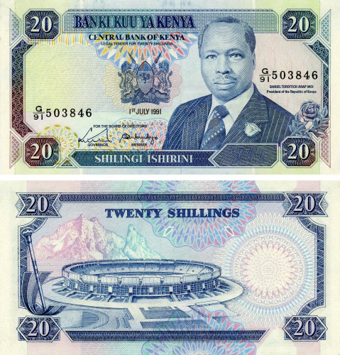 фото Кения 20 шиллингов 1991 UNC (P25)