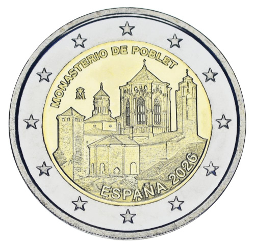 фото Испания 2 евро 2026 Биметалл UNC Монастырь Поблет