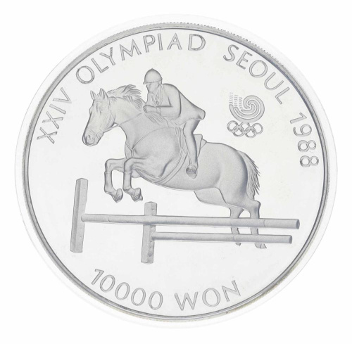 фото Южная Корея 10000 вон 1988 Серебро Proof XXIV летние Олимпийские Игры в г. Сеул 1988 - Конные соревнования