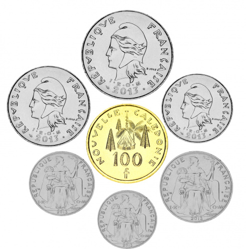 фото Новая Каледония набор из 7 монет 1972-2013 UNC 1, 2, 5, 10, 20, 50, 100 франков