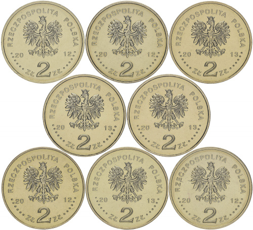 фото Польша набор из 8 монет по 2 злотых 2012-2013 UNC Корабли Польши