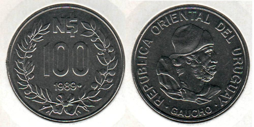 фото Уругвай 100 песо 1989 VF (KM#96)