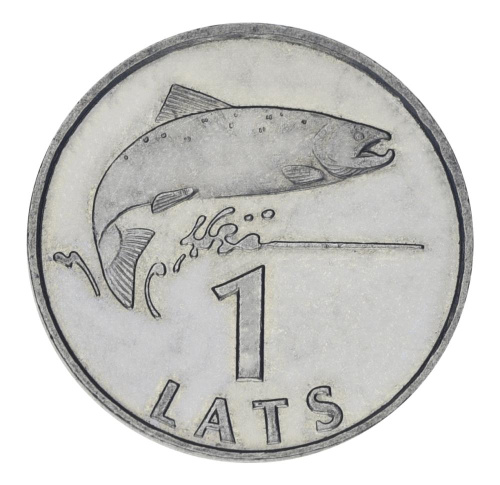 фото Латвия 1 лат 1992 VF-AU Рыба