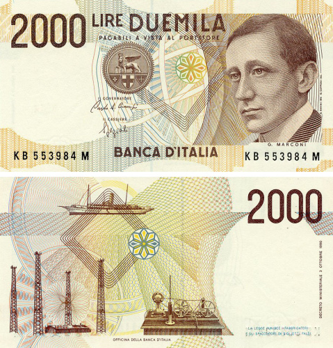 фото Италия 2000 лир 1990 UNC (P115)