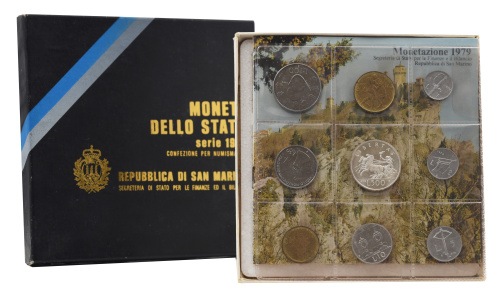 фото Сан-Марино набор из 9 монет 1979 UNC 1, 2, 5, 10, 20, 50, 100, 200, 500 лир (серебро)