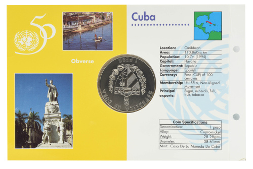 фото Куба 1 песо 1995 UNC 50 лет ООН