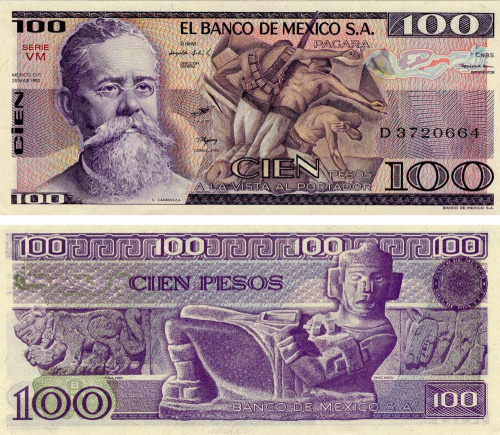 фото Мексика 100 песо 1982 VF-AU (P74c)