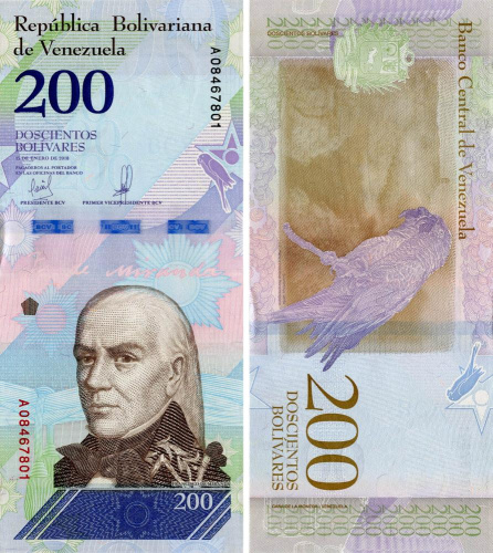 фото Венесуэла 200 боливар 2018 UNC Попугай (P107)
