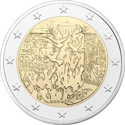 фото Франция 2 евро 2019 Биметалл UNC Берлинская стена