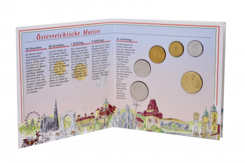 фото Австрия набор из 6 монет 1996 UNC 10, 50 грош, 1, 5, 10, 20 шиллингов в сувенирной упаковке