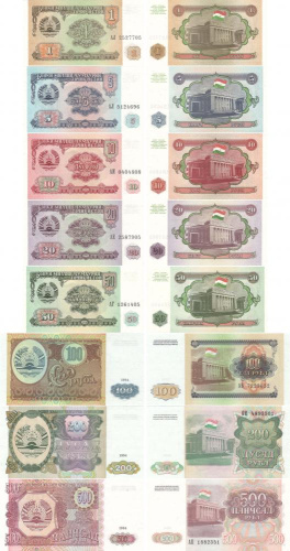 фото Таджикистан набор из 8 банкнот 1994 UNC