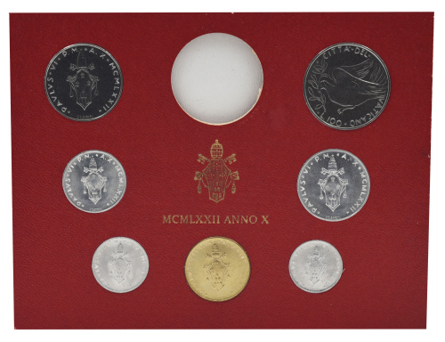 фото Ватикан набор из 7 монет 1972 AU-UNC 1, 2, 5, 10, 20, 50, 100 лир