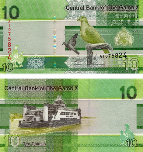 фото Гамбия 10 даласи 2019 UNC Птица (Pnew)