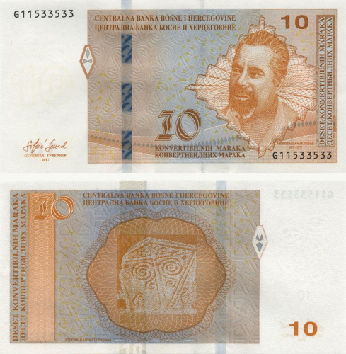 фото Босния и Герцеговина 10 марок 2017 UNC Латиница-Кириллица (P80)