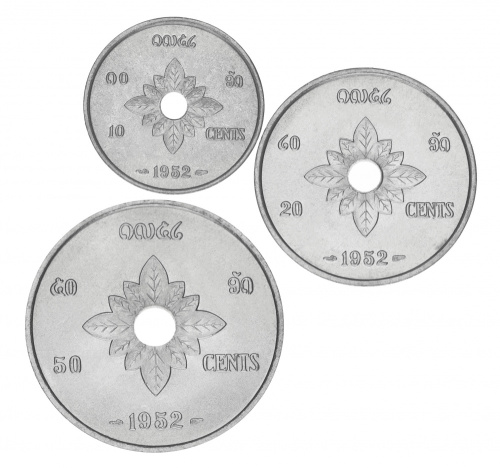 фото Лаос набор из 3 монет 1952 AU-UNC 1, 5, 10 центов