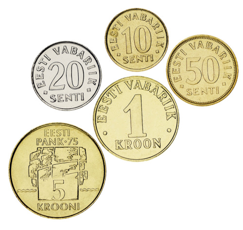 фото Эстония набор из 5 монет 1991-2003 UNC 10, 20, 50 сенти, 1, 5 крон