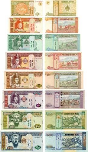 фото Монголия набор из 8 банкнот 2008-2020 UNC 10, 20, 50 мунгу, 1, 5, 10, 20, 50, 100, 500, 1000 тугриков