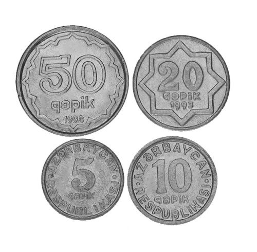 фото Азербайджан набор из 4 монет 1992-1993 F-VF 5, 10, 20, 50 гяпик