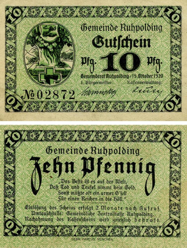 фото Германия Нотгельд  10 пфеннигов 1920  F-VF Рупольдинг