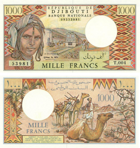 фото Джибути 1000 франков 1991 UNC серия T004 (P37c)