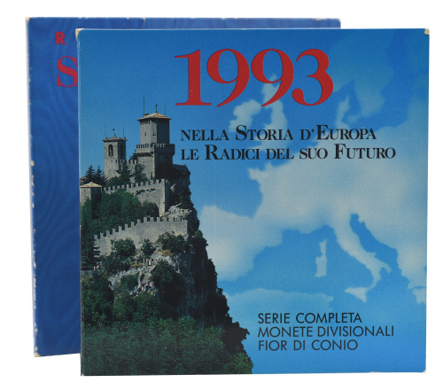 фото Сан-Марино набор из 10 монет 1993 UNC 1, 2, 5, 10, 20, 50, 100, 200, 500, 1000 лир (серебро)